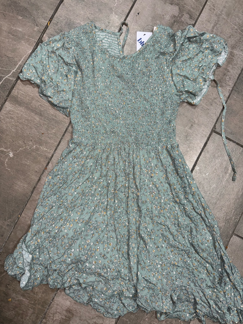 Smocked Floral Midi Dress in Sage Green